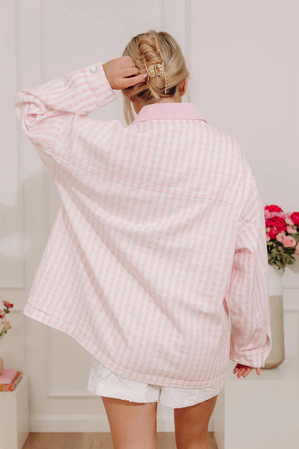 Picnic Date Gingham Denim Jacket in Pink