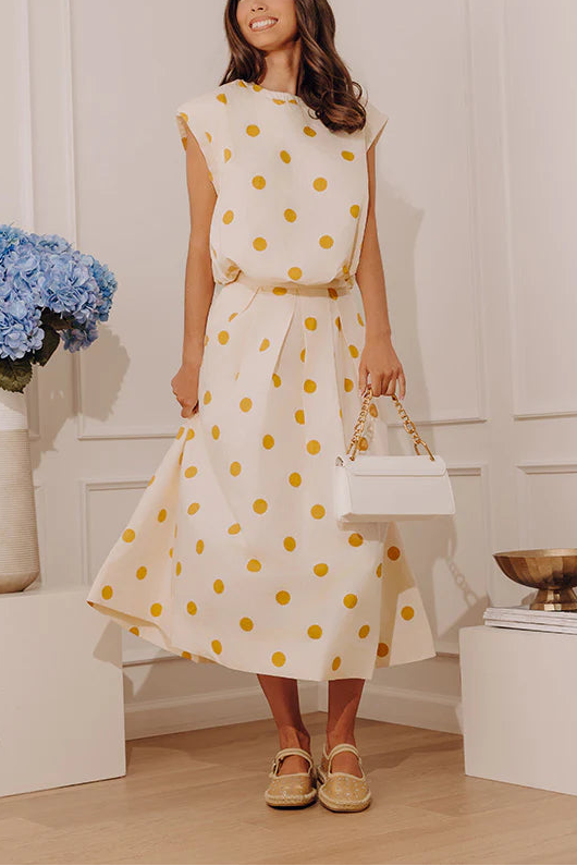 High Waist Polka Dot Midi Skirt in Yellow- view 2