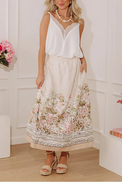 dandelion home gift On The Riviera High Waist Eyelet Stripe Midi Skirt