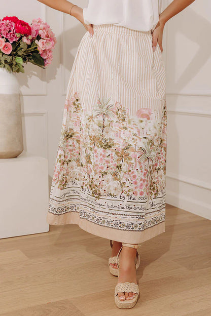 On The Riviera High Waist Eyelet Stripe Midi Skirt