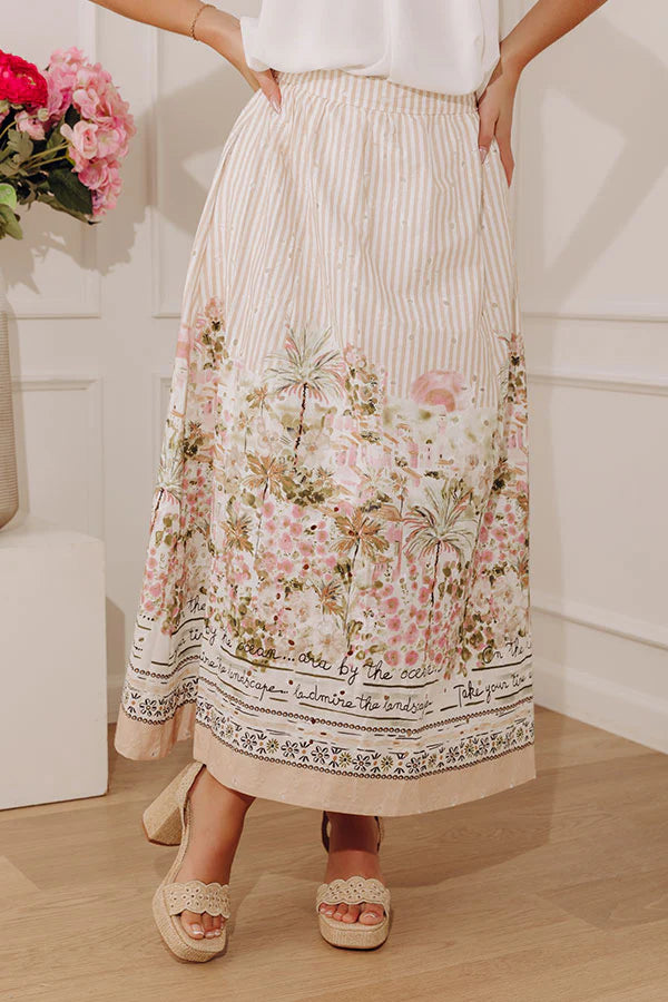 On The Riviera High Waist Eyelet Stripe Midi Skirt