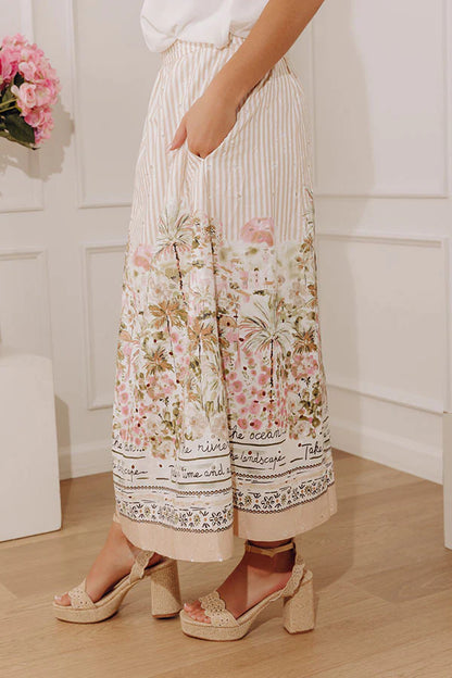 On The Riviera High Waist Eyelet Stripe Midi Skirt