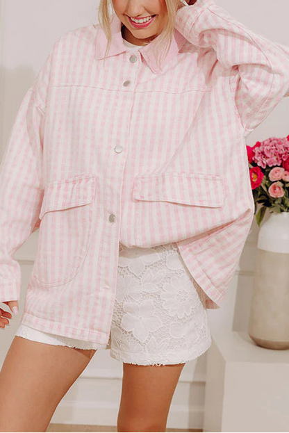 dandelion home gift Picnic Date Gingham Denim Jacket in Pink