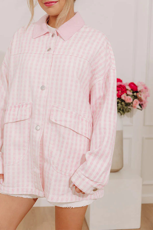 Picnic Date Gingham Denim Jacket in Pink
