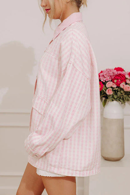 Picnic Date Gingham Denim Jacket in Pink