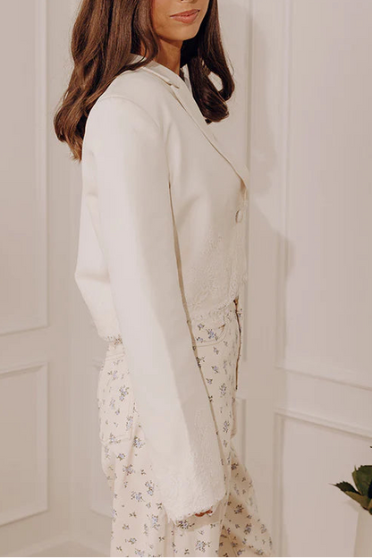 Polished Staple Lace Trim Crop Blazer