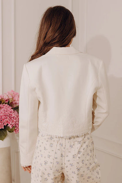 Polished Staple Lace Trim Crop Blazer